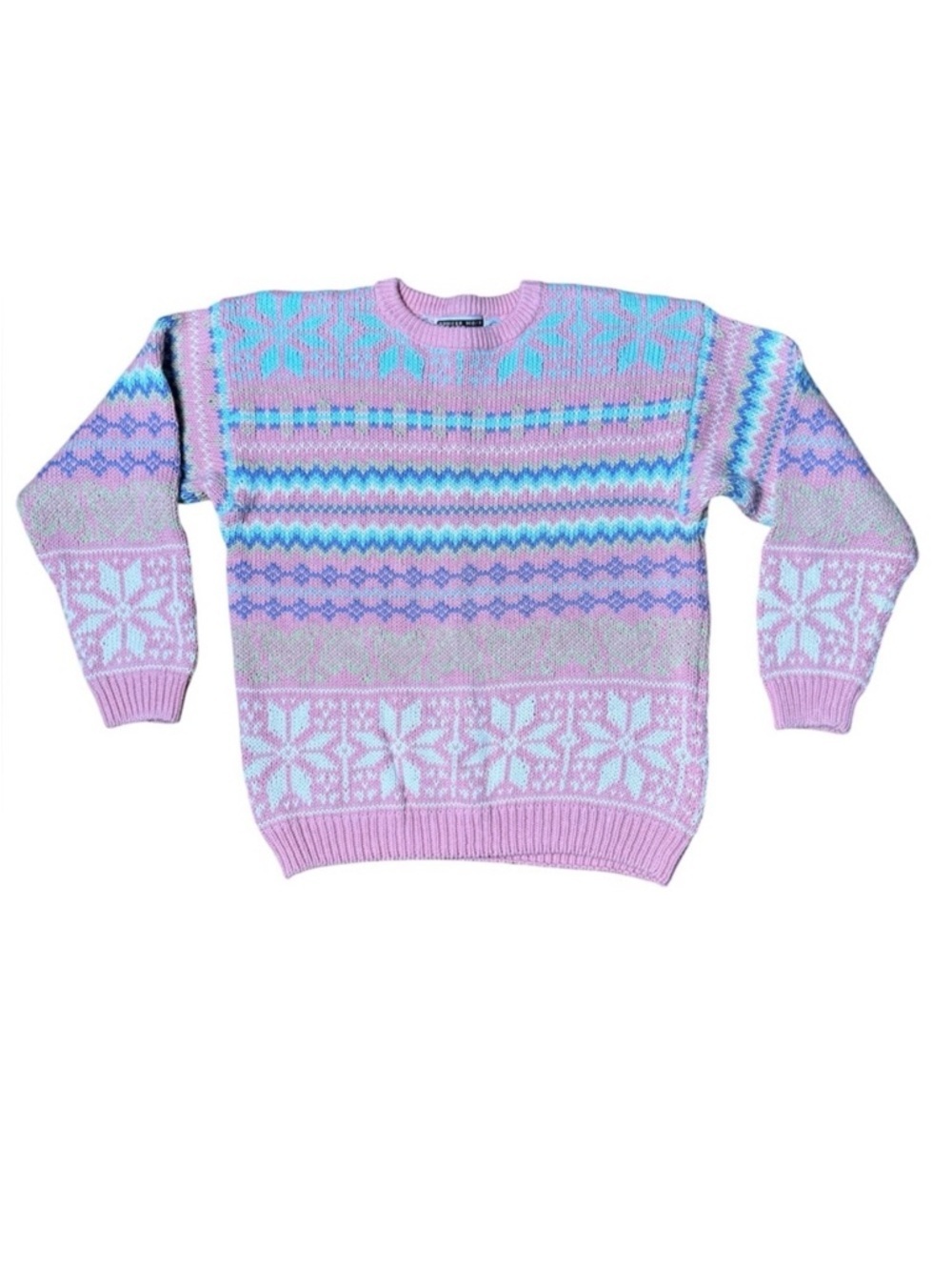 Vintage Jennifer Moore Pastel Sweater Winter Large Cotton Snowflakes
